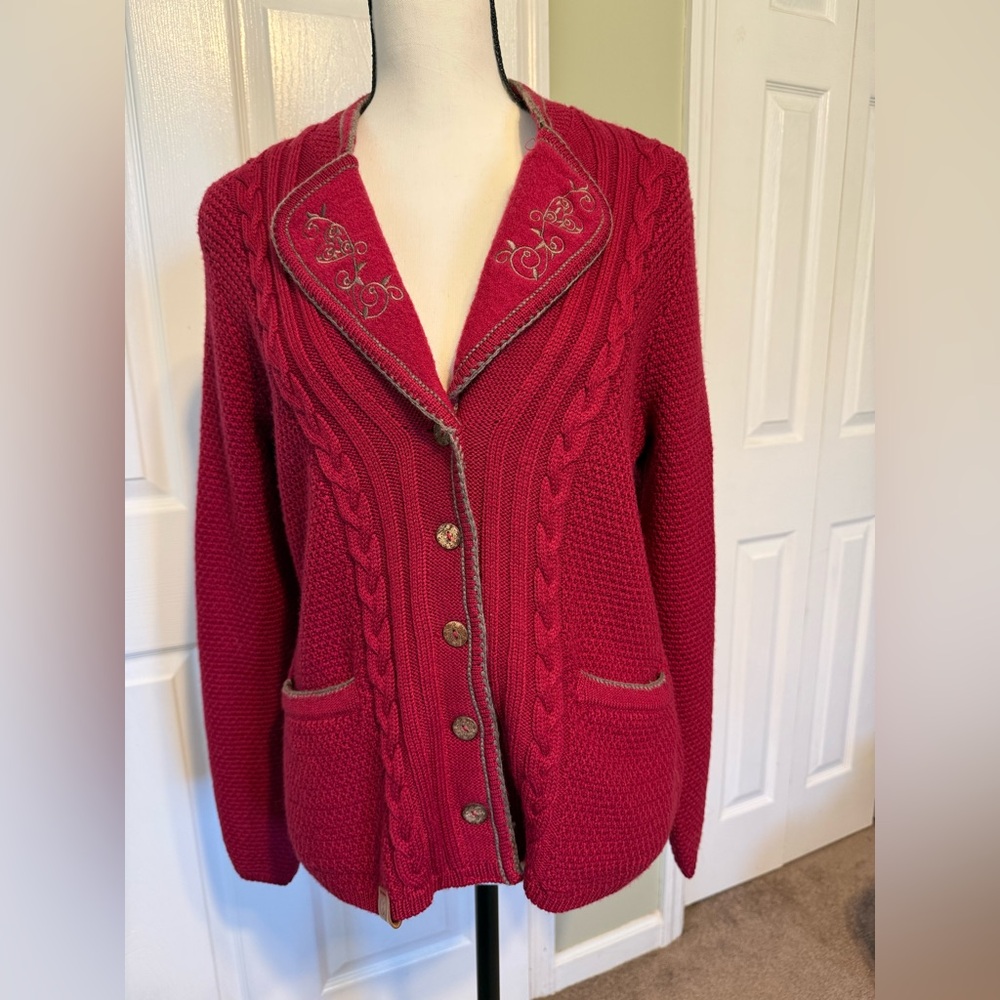 Spieth & Wensky Brick Red Cable Knit Cardigan Trachtenjanker